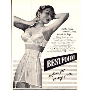 1950 Bestform Girdle and Bra Tulip Embroidery Vintage Print Ad 50s Wall Art